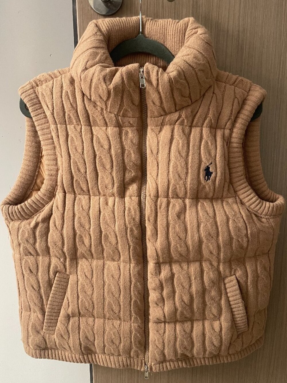 Ralph Lauren Camel Cable Knit Puffer Vest